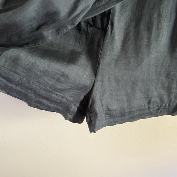 Banana Republic Women 00 Petite Green Slate Tie Waist Short Sleeve Ramie Romper - Picture 6 of 14